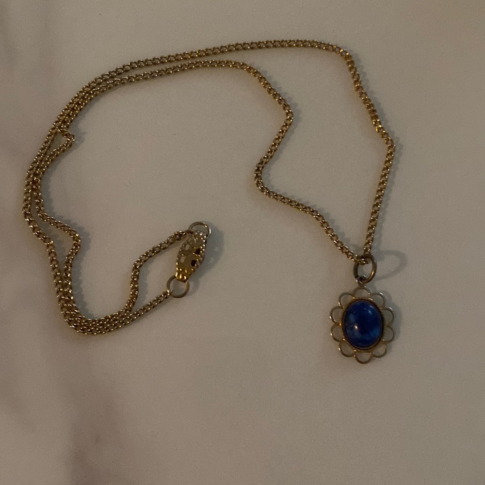 Victorian style gold tone and blue stone necklace - Picture 1 of 5